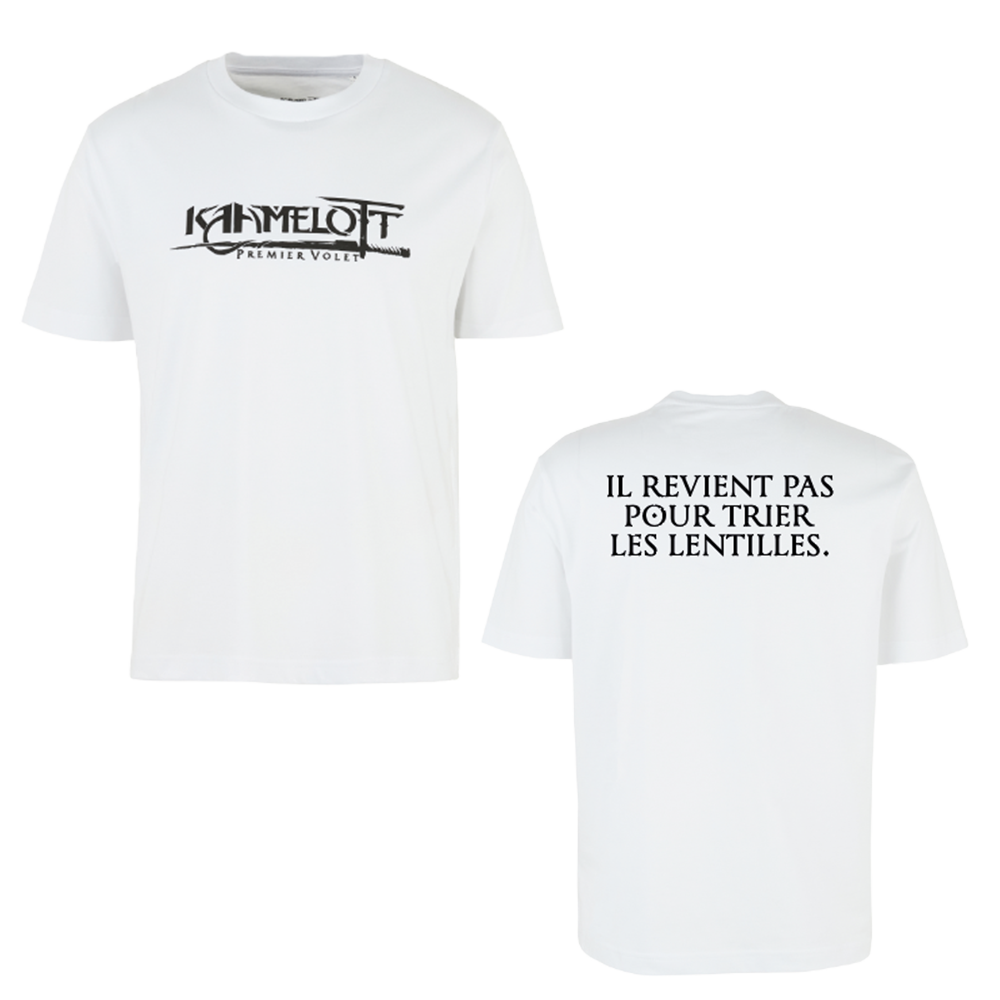 T-shirt blanc citation "Il revient pas pour trier les lentilles"